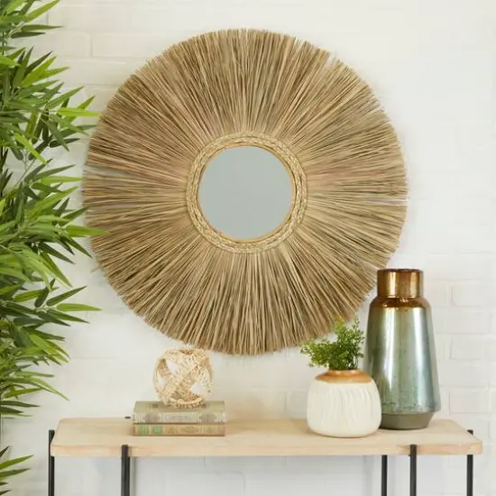 Brown Reed Bohemian Wall Mirror, 32" x 32" x 2" {7}