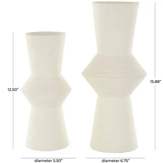 Ceramic Ribbed Cone Shaped Vase Set White {8}