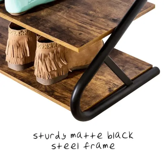 Honey Can Do 3-Shelf Z-Frame Wooden Shoe Rack With Matte Black Metal {3}