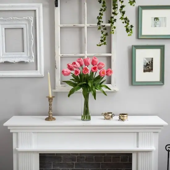 23" Artificial Tulip Arrangement with Cylinder Glass Vase Pink {5}