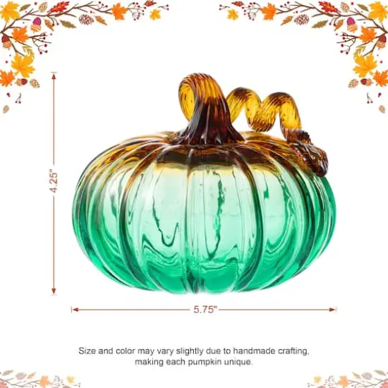 Glitzhome&reg; 5.75" Gradient Turquoise Glass Pumpkin {9}