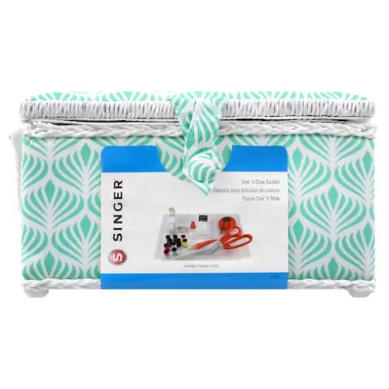 SINGER&reg; Large Blue Boho Fan Print Sewing Basket with Sewing Scissors & Notions {5}