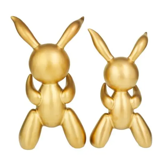 CosmoLiving by Cosmopolitan Set of 2 Gold Porcelain Glam Sculpture, 12" x 7" x 4" {6}