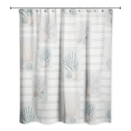 Shell Panels on Stripes Shower Curtain Blue Stripe {3}