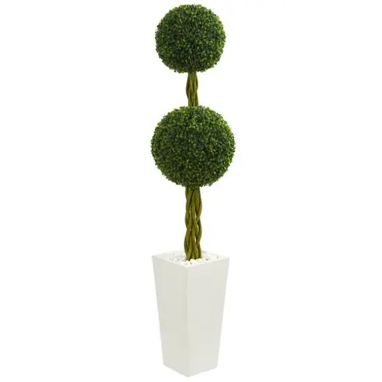 5ft. Double Ball Boxwood Topiary Tree in White Tower Planter {1}