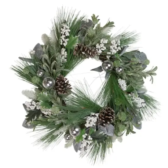 24" Mixed Foliage & Berries Artificial Christmas Wreath {6}