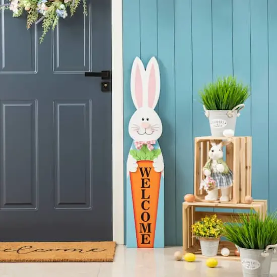 Glitzhome&reg; 42" Easter Wooden Bunny Welcome Porch Sign {3}