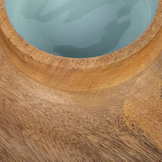 Hello Honey® 13.75" Mango Wood with Blue Enamel Center 2 Section Lazy Susan Server {6}