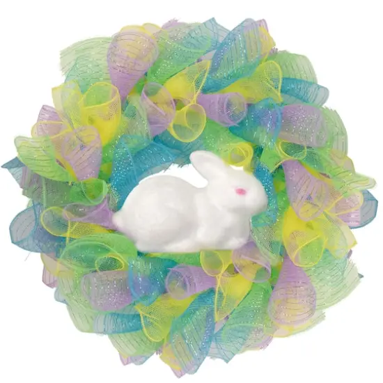 Colorful Deco Mesh Ribbon Easter Bunny Wreath 24" unlit {1}