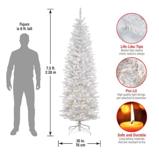 7.5 ft. Pre-Lit Kingswood&trade; White Fir Pencil Artificial Christmas Tree, Clear Lights {6}