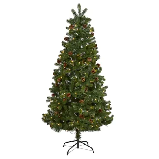 6ft. Pre-Lit Rocky Mountain Spruce & Pinecone Artificial Christmas Tree, Clear LED Lights {1}