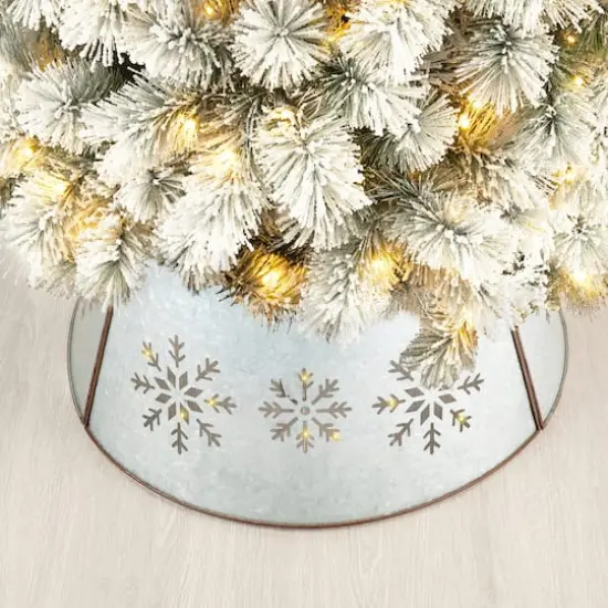 Glitzhome&reg; 21" Snowflake Diecut Metal Tree Collar with Light String {7}