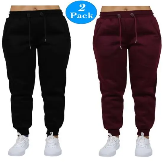 Galaxy by Harvic Women&rsquo;s Slim Fit Heavyweight Fleece-Lined Joggers 2 Pack Black/Burgundy {1}