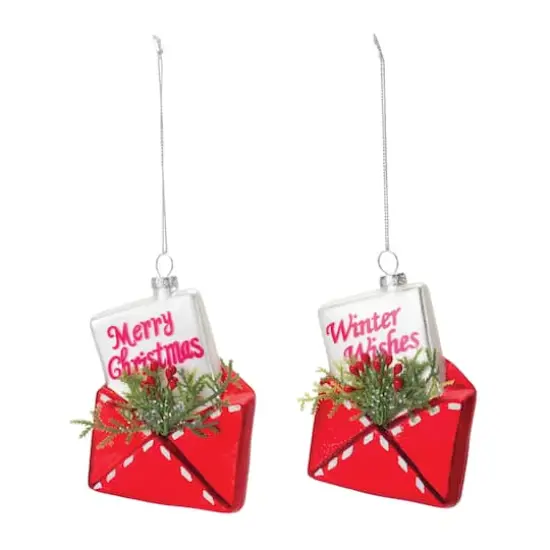 12ct. 5" Glittered Glass Santa Letter Ornament Set {3}