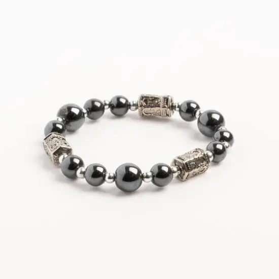 John Bead Hematite Black Natural Stone Stretch Bracelet Black No 74 {4}