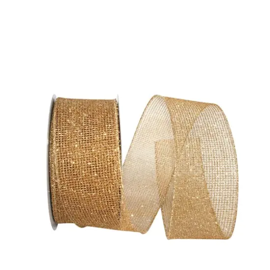 Reliant 2.5" x 20yd. Glitter Web Mesh Wired Metallic Ribbon Gold {1}