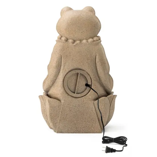 Glitzhome&reg; 21.75" Sand Beige Zen-Style LED 2-Tier Frog Outdoor Fountain {7}
