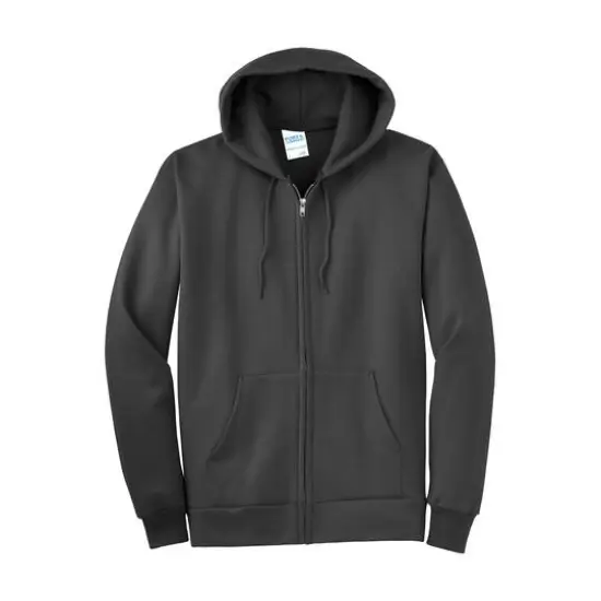 Port & Company® Tall Essential Fleece Full-Zip Hooded Sweatshirt Charcoal {1}