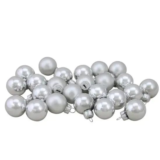 24ct. 1" 2-Finish Silver Glass Ball Ornaments {5}