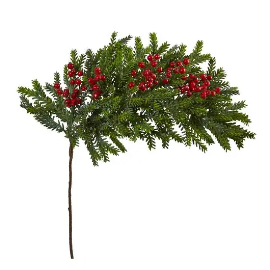 34" Pine & Berries Artificial Hanging Plant Set {4}