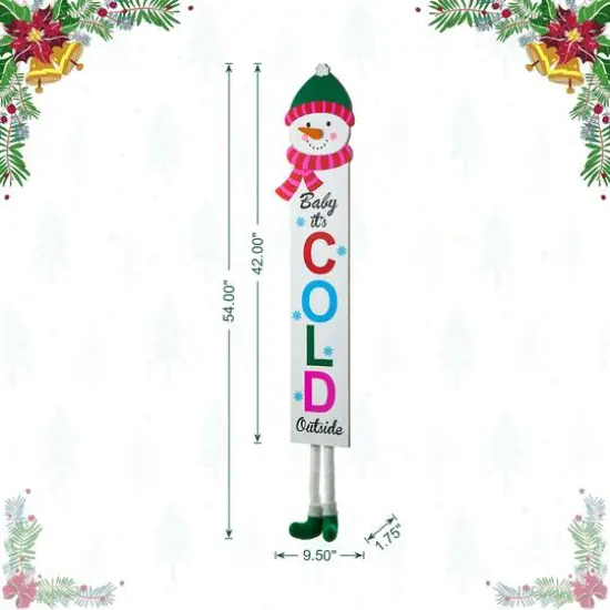 Glitzhome&reg; 4.5ft. Wooden Snowman Porch Sign with Fabric Dangling Legs {9}