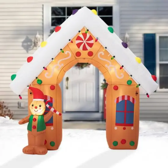 Glitzhome&reg; 8ft. LED Lighted Gingerbread House Inflatable D&eacute;cor {4}