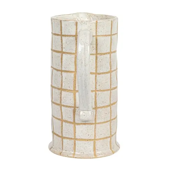 Hello Honey&reg; 46oz. Cream & Brown Reactive Glaze Wax Relief Grid Pattern Stoneware Pitcher {10}