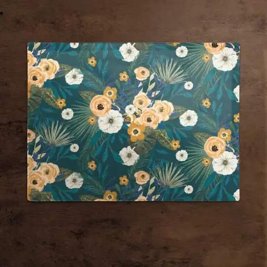 Tropical Floral Cotton Twill Placemat Teal {3}