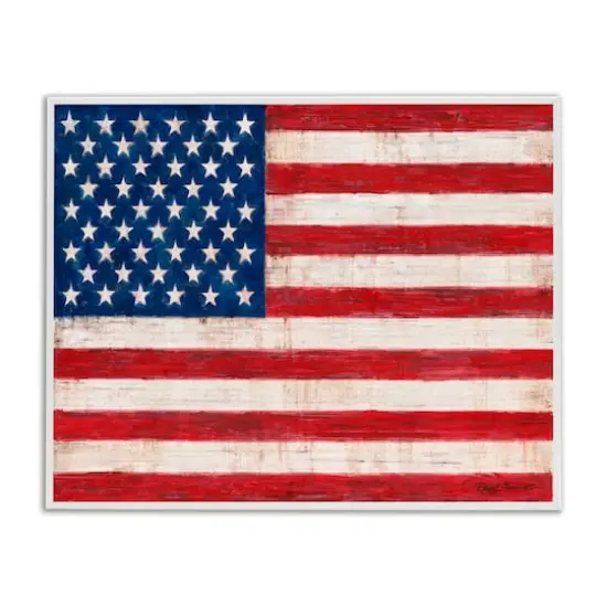 Stupell Industries Rustic American Flag Red White Blue Distressed Pattern Framed Giclee Art {1}