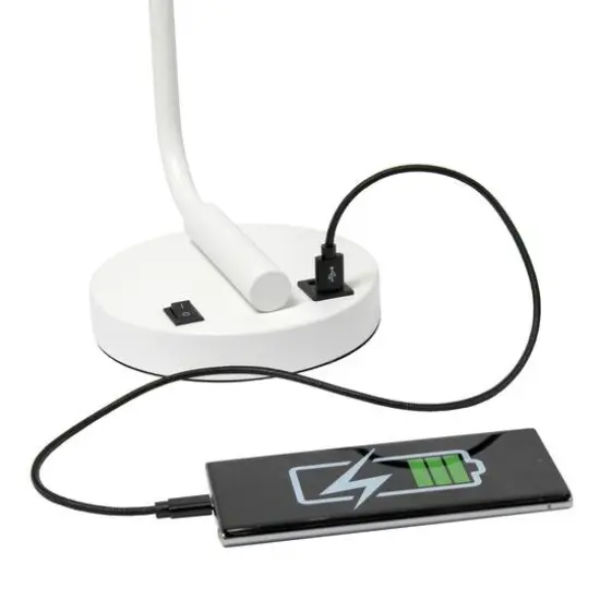 Lalia Home Iron Desk Lamp with USB Port and Glass Shade White {8}