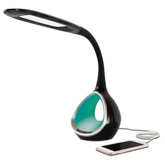 OttLite 16" Black LED Desk Lamp with Color Changing Tunnel & USB {3}