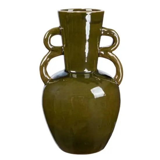 Hello Honey® 8.5" Olive Green Reactive Glaze Stoneware Vase with Handles {10}
