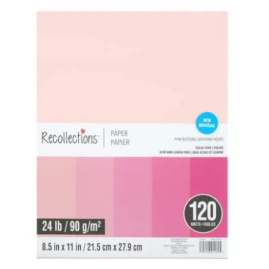 8.5" x 11" Mixed 24lb. Solid Core Paper Pack by Recollections&trade;, 120 Sheets Pink Buttons {1}
