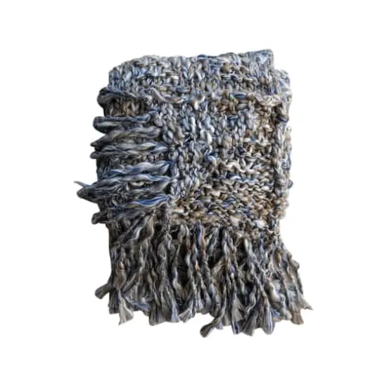 Hello Honey&reg; 60" Blue & Brown Woven M&eacute;lange Acrylic Throw with Fringe {5}