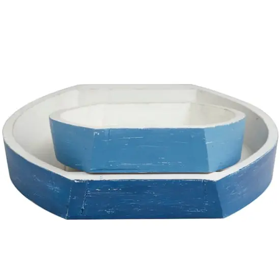 Blue & White Nesting Coastal Boat Tray Set {5}