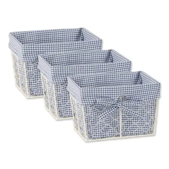 DII® Small Antique White Chicken Wire Baskets with French Blue Gingham Liners, 3ct. {1}
