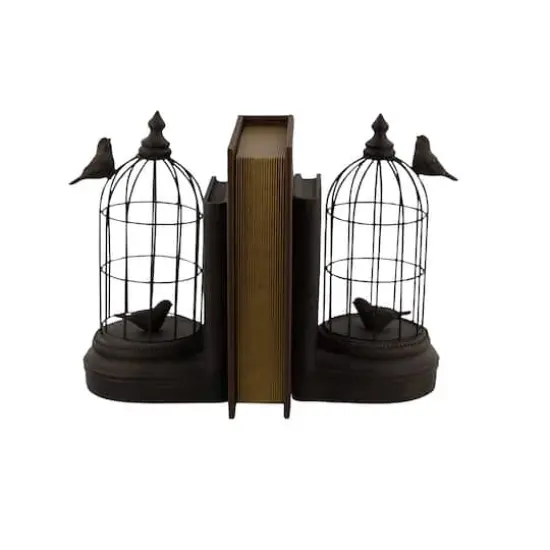 Black Metal Farmhouse Birdcage Bookends Set {5}