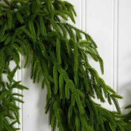 9ft. Pre-Lit Artificial Real Touch Norfolk Island Pine Garland with 50 Warm White LED Lights and Natural Look {5}