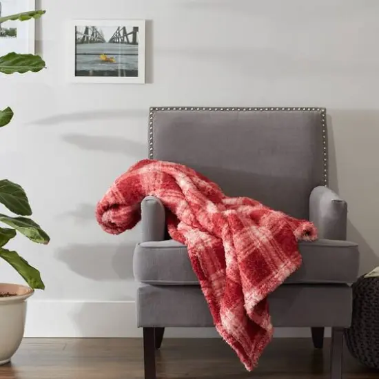 DII&reg; Barn Red Farmhouse Plush Plaid Throw {7}