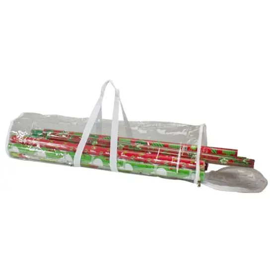 30" White & Transparent Christmas Gift Wrap Organizer Bag with Handles {3}