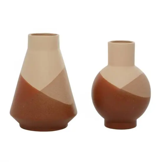 Set of 2 Tan Ceramic Modern Vase 12", 11" {4}
