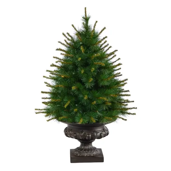 3.5ft. Pre-Lit New England Pine Artificial Christmas Tree In Iron Colored Urn, Clear Lights {4}