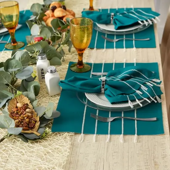 DII&reg; Stripe Tassel Placemats, 4ct. Teal/Off-White {5}