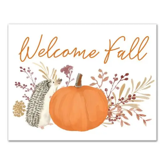Welcome Fall Hedgehog Canvas Wall Art {1}