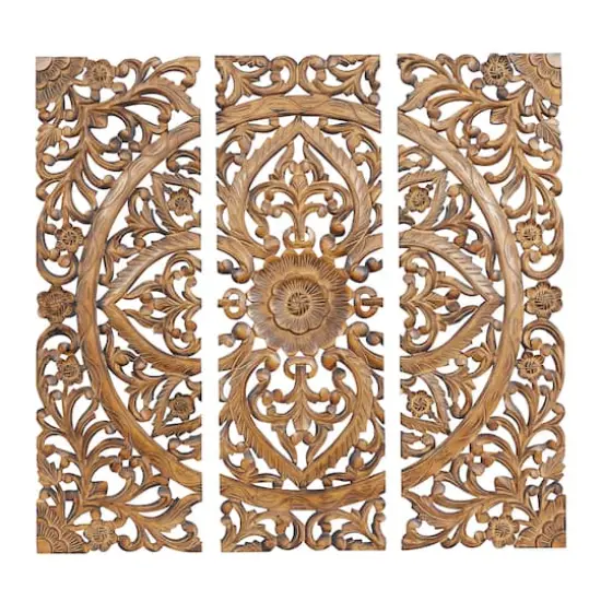 36" Brown Wood Traditional Floral Wall D&eacute;cor Set {1}