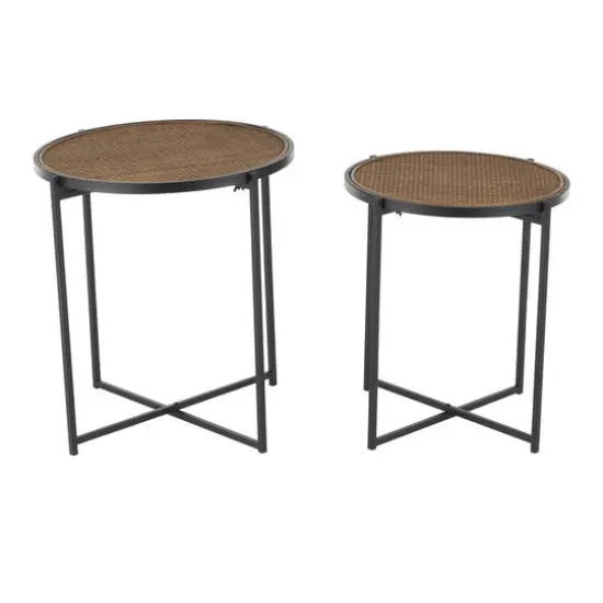 Black Metal & Woven Rattan Accent Table Set {7}