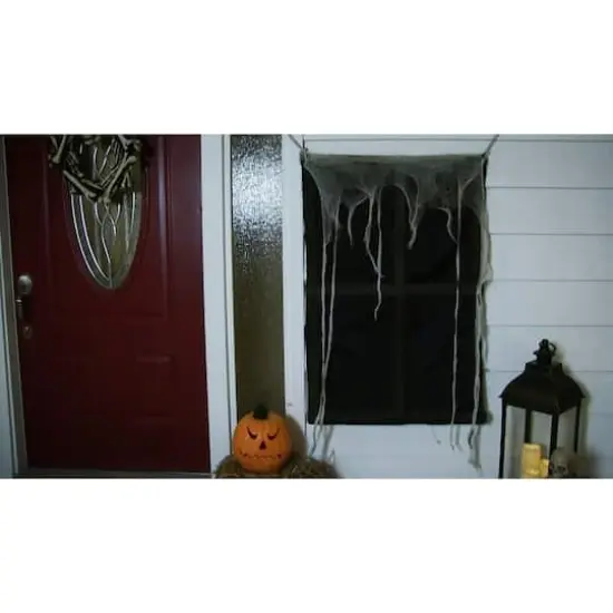 41" Pre-Lit Black & Gray Ghostly Window with Tattered Curtain Halloween Decoration {4}