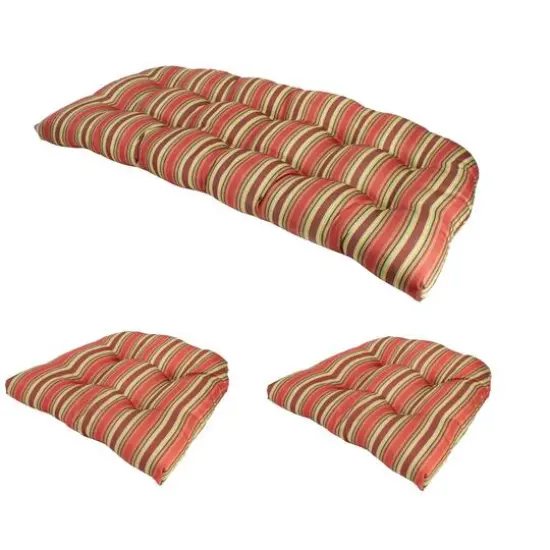 3 Piece Wicker Furniture Cushion Set Red/Green Stripe {3}