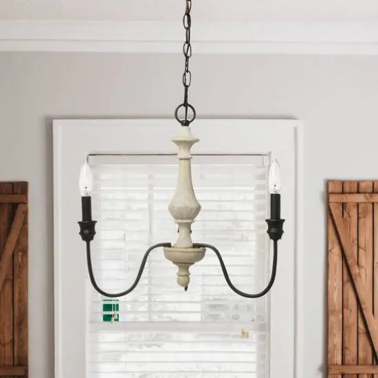 Hello Honey&reg; Robert Stevenson Lighting Magnolia 18.5" Matte Black 3-Light White Washed Wood and Metal Chandelier {3}