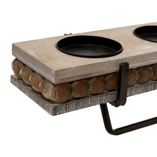 24" Brown Wood Natural Candlestick Holder {9}